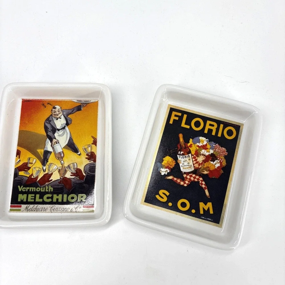 Pottery Barn‎ Vintage Posters Condiment Tray Appetizer Dish Plates 2